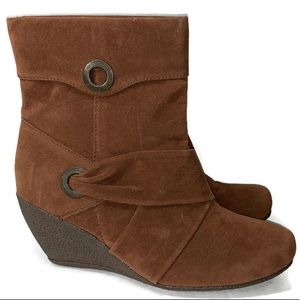 Faux Suade Brown Wedge Ankle Mid Calf Booties